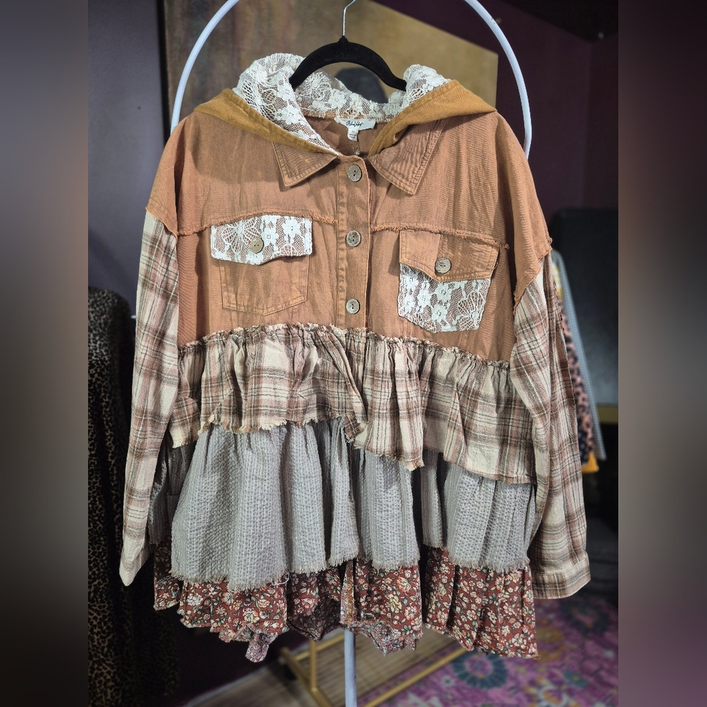 NWT Blue Velvet Patchwork Jacket with Lace Details